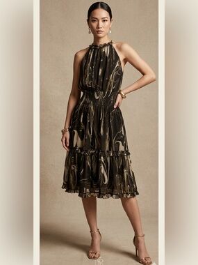 Banana Republic Black and Gray Swirl Midi Dress